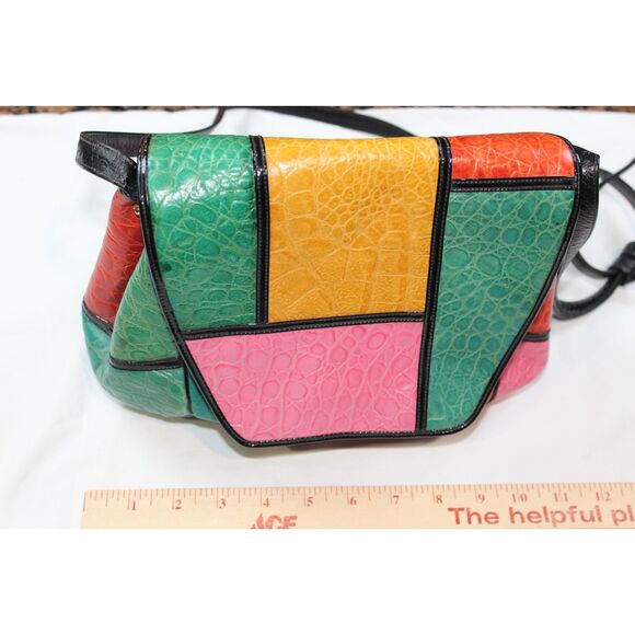 Vintage 1990s SHARIF Color Block Leather Purse - Made in USA - Retro Designer - Picture 4 of 13